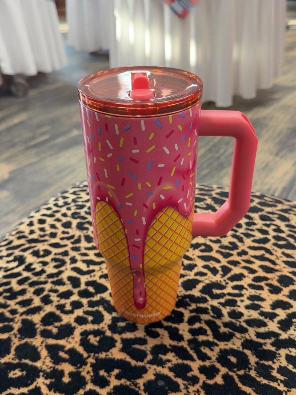 Pink Ice Cream Cone Travel Mug with Handle